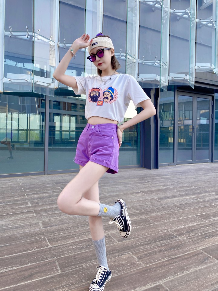 高腰A字显瘦复古色散边热裤