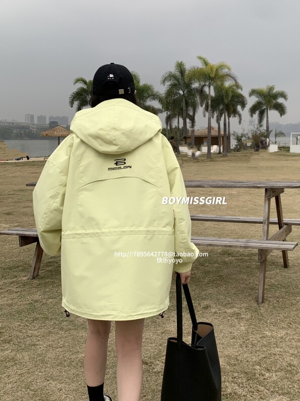 boymissgril欧货连帽冲锋衣女秋季新品刺绣中长款外套风衣