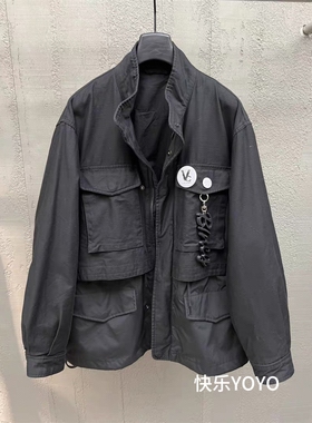 欧货bobo1972秋复古做旧新款中长款勋章黑色外套女宽松工装风衣