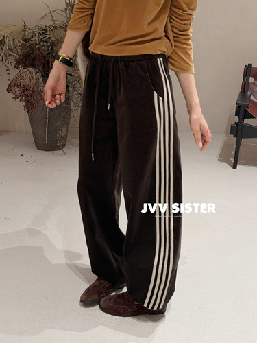 JVV美式复古宽松休闲百搭加厚阔腿裤女73095