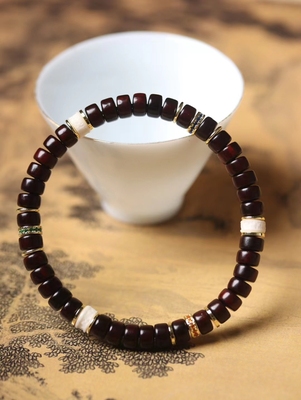 小叶紫檀手串真品老料单圈药片珠文玩手串佛珠手链手持镶嵌手串