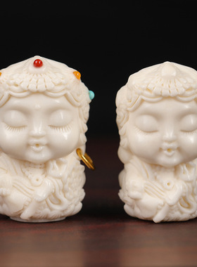 鹿角绿度母宝宝佛观音菩萨佛珠挂件摆件吊坠星月菩提金刚文玩