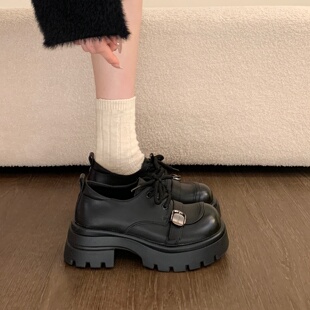 jk粗跟单鞋 春夏系带休闲乐福鞋 女英伦风2026年新款 厚底增高小皮鞋