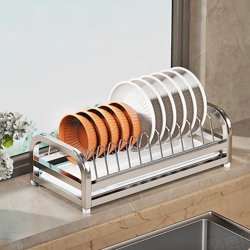 奥的304不锈钢小型沥水碗架厨房窗台置碗架单层晾碗架碗盘收纳架