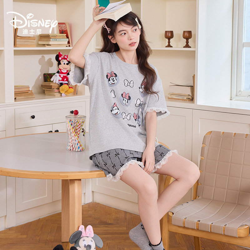 Disney/迪士尼夏季新款纯棉短袖短女裤带胸垫卡通动漫家居服0312
