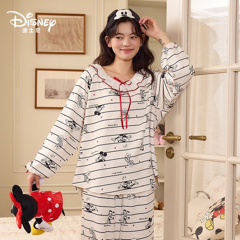 Disney/迪士尼秋冬季套头长袖长裤带胸垫睡衣简约休闲家居服0246
