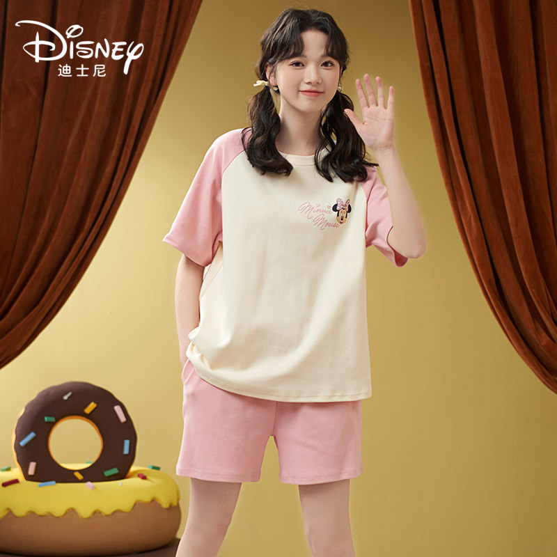 Disney迪士尼夏季新女款套头纯棉短袖短裤睡衣舒适休闲家居服0026