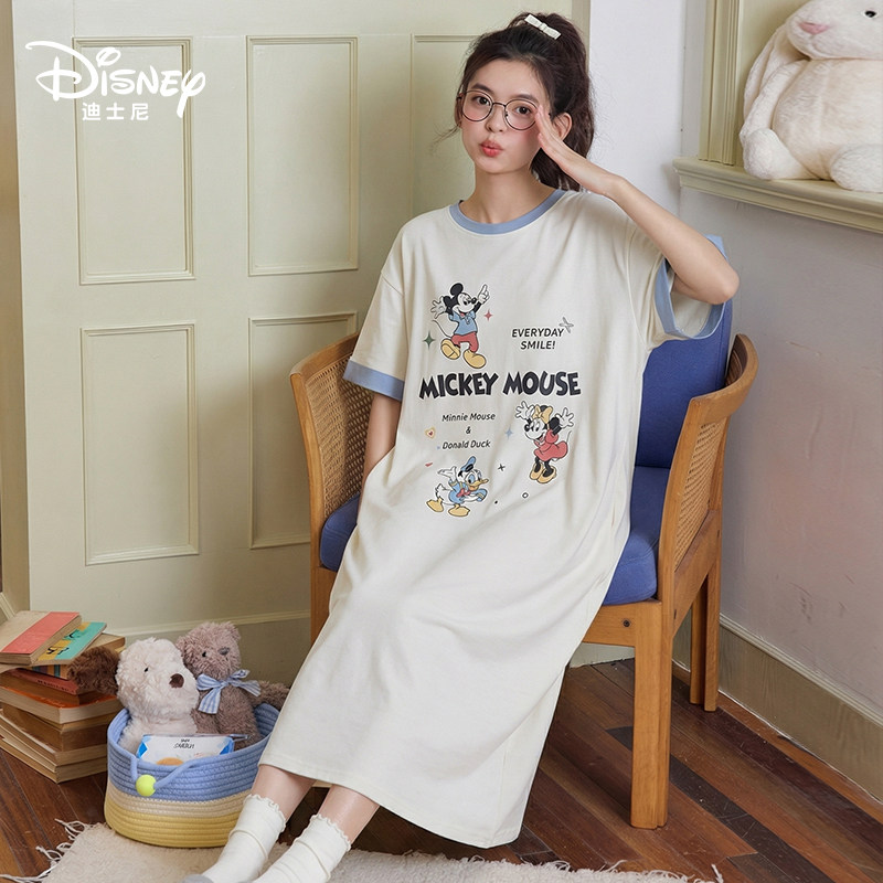Disney/迪士尼天丝莱赛尔夏季新款短袖睡裙带胸垫舒适家居服0438