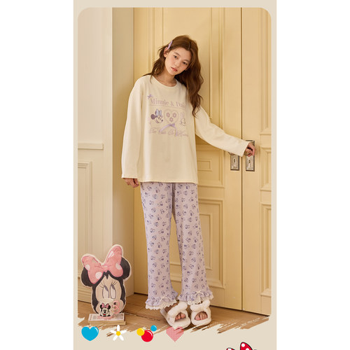 Disney/迪士尼秋冬圆领长袖长裤印花成人舒适外穿宽松家居服0203