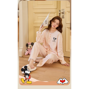 Disney迪士尼长裤秋冬长袖卡通开衫带胸垫甜美可爱大码家居服0223