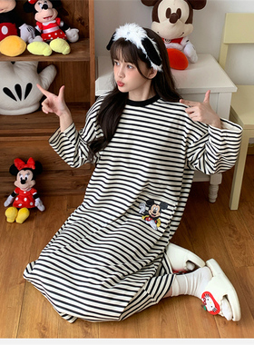 Disney/迪士尼春秋新款套头长袖带胸垫睡衣女简约家居服睡裙0159