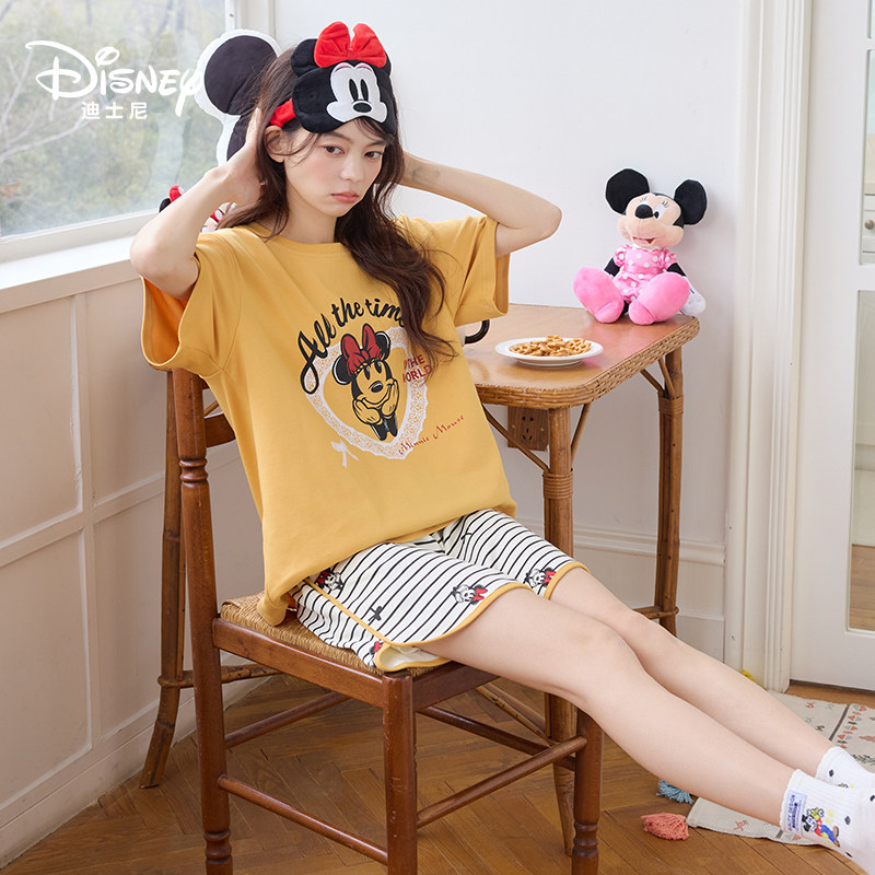 Disney/迪士尼春夏季短袖短裤纯棉带胸垫薄款卡通透气家居服0278