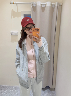 （现货）Alo 同款春秋瑜伽运动休闲宽松拉链灰色女士连帽卫衣开衫