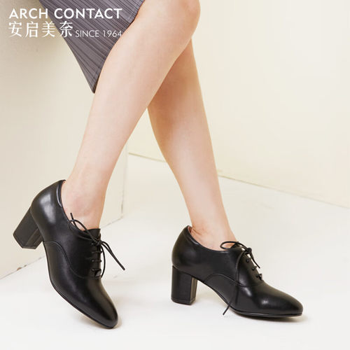 ARCH CONTACT安启美奈高跟鞋女秋季休闲百搭头层牛皮单鞋女足