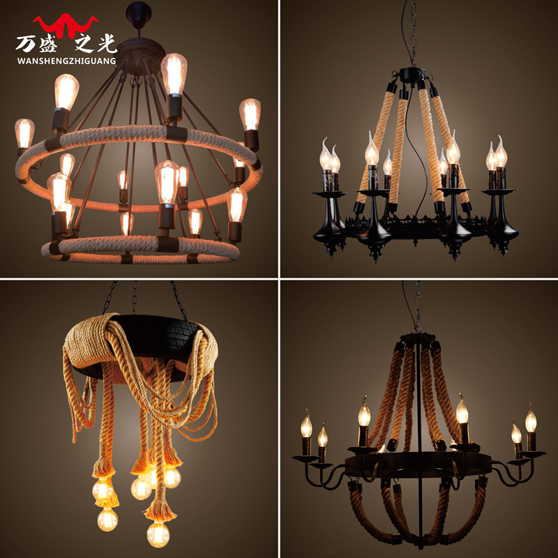 美式乡村麻绳吊灯创意个性铁艺餐厅服装店网咖吧台工业风复古灯具