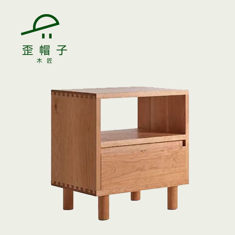 黑胡桃木樱桃木双层床头柜小型实木樱桃木简约现代收纳床边柜子