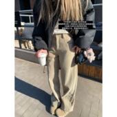 Tannin赤兔发热复合牛奶丝灯芯绒高腰宽松显瘦阔腿裤 ski 女冬