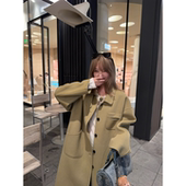 Tannin赤兔100羊毛显瘦宽松翻领直筒双面呢中长款 ski 大衣女秋