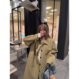 ski by Tannin赤兔100羊毛显瘦宽松翻领直筒双面呢中长款大衣女秋