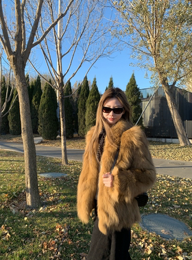 ski by Tannin赤兔中古款琥珀鎏金 定染狐狸毛气质贵贵皮草外套