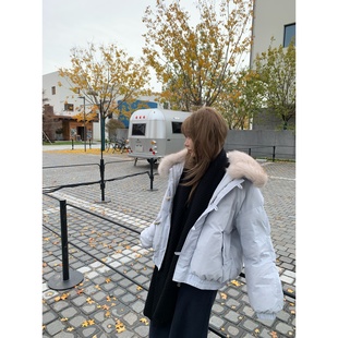 ski byTannin赤兔海盐拿铁90白鹅绒宽松真狐狸毛领短款羽绒服女冬