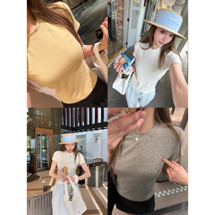coco Tannin赤兔 T恤女春 you正肩修身 刺绣显瘦短袖 love ski
