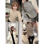 ski 女 冬日半高领显胸收腰直角肩含绵羊毛半高领打底衫 Tannin