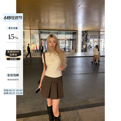 skibyTanninA字百褶短裙