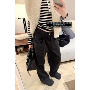 ski by Tannin赤兔 外扩口袋】显腿细直水洗炭黑色直筒牛仔裤女秋