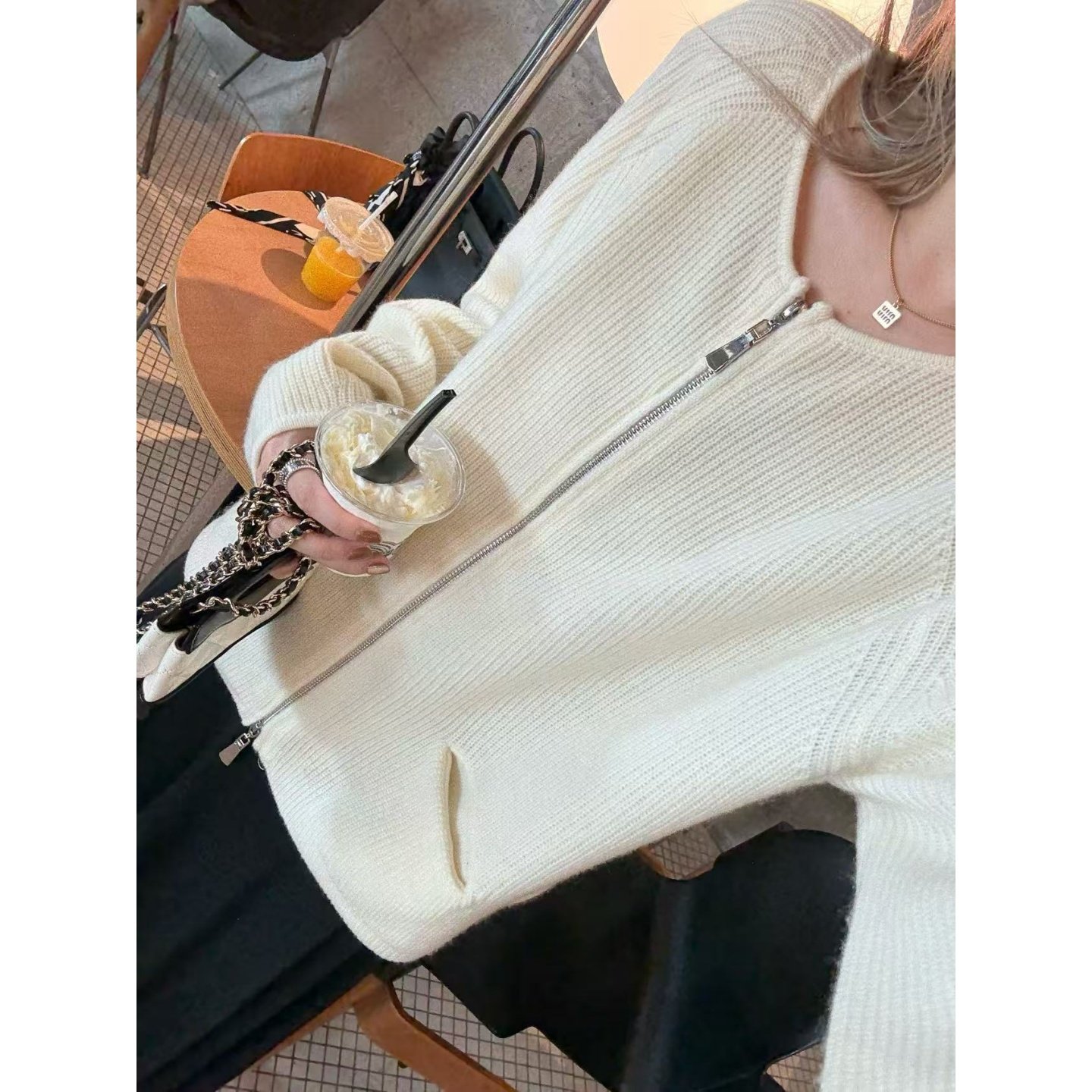 ski by Tannin赤兔绵密100绵羊毛插肩显瘦宽松口袋袖拉链开衫女秋