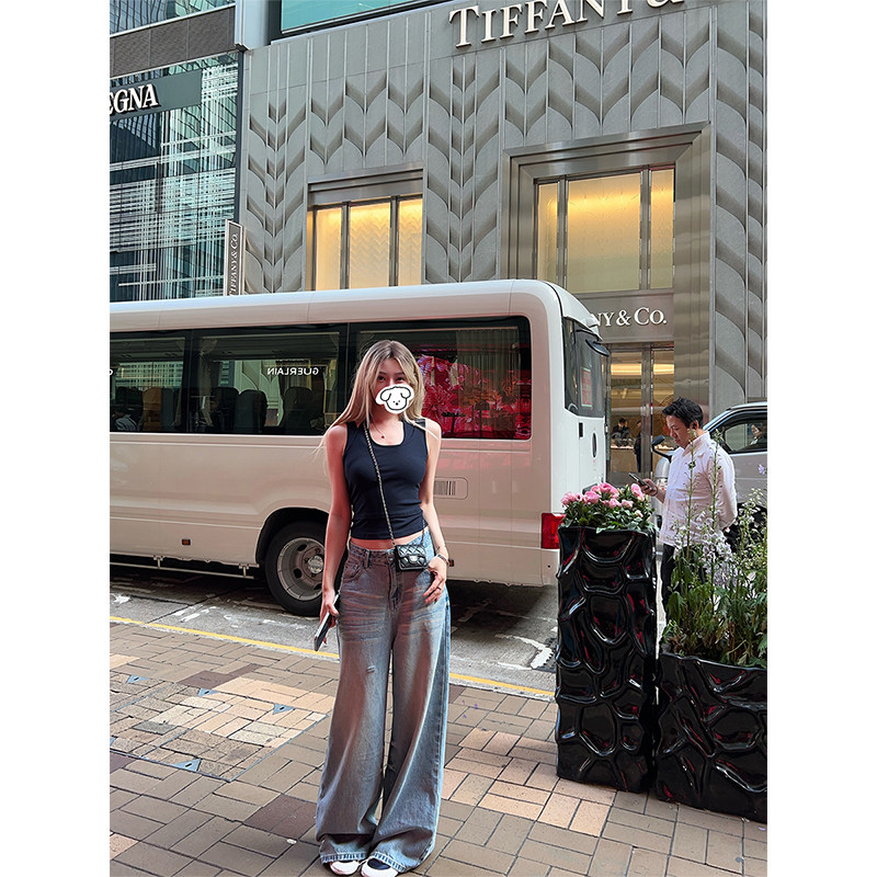 ski byTannin赤兔多工艺！复古猫须高腰直筒做旧休闲阔腿牛仔裤女,女装/女士精品,牛仔裤,淘宝优惠券,粉丝福利购,淘宝优惠卷