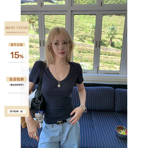 skibyTannin亚麻五色V领T恤