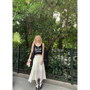 ski Tannin赤兔轻氧柔雾雪纺显瘦休闲A字半身裙高腰中长裙女夏