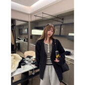 Tannin16针高密亨利领条纹 黑白撞色修身 ski 显瘦针织衫 女