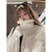 ski byTannin赤兔雪绒奶油卷 高密羊羔毛拼接90白鸭绒羽绒服女冬