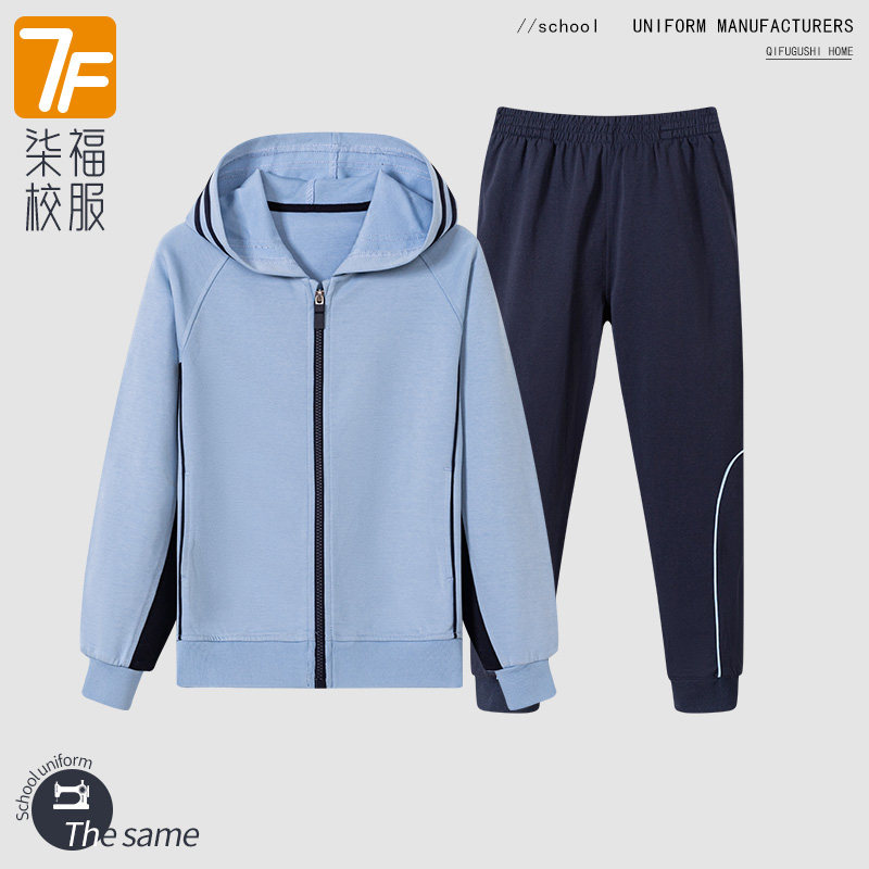 中小学生浅蓝色连帽棒球服图片