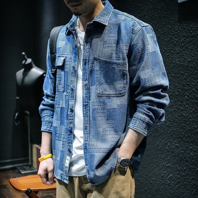 新款衬衫男秋装宽松小众设计感上衣男生青年潮流百搭休闲翻领外套