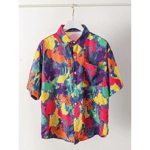 古巴领泰国沙滩花衬衫短袖夏冰丝东南亚衣服海岛度假男生海边穿搭