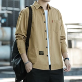 潮流百搭休闲外套 日系港风ins宽松衬衣男生夏季 2026字母长袖 衬衫