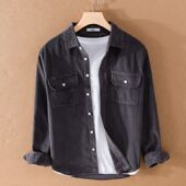 高级感休闲复古薄款 外穿日系春秋百搭翻领寸衣外套 男款 长袖 衬衫