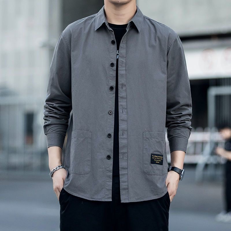 衬衫男长袖韩版潮流工装衬衣外套春季款宽松休闲多口袋百搭上衣服,男装,衬衫,淘宝优惠券,粉丝福利购,淘宝优惠卷