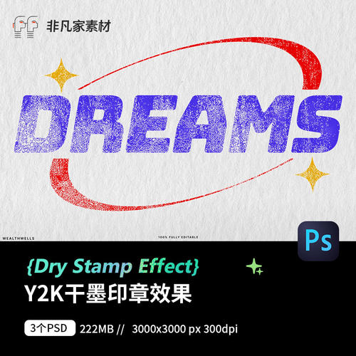 Y2K干墨印章文字粗糙复古趣味logo效果PSD设计效果展示PS展示素材