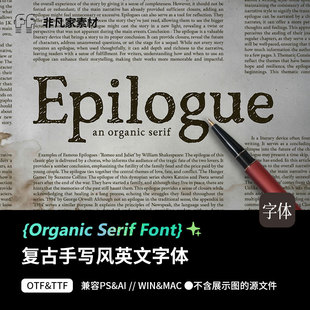 复古手写钢笔风衬线做旧打印效果英文字体安装包PSAI设计素材