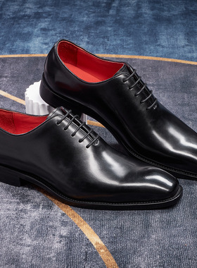 全牛皮红底皮鞋男款商务正装一片式牛津鞋英伦CL新郎结婚伴郎高级