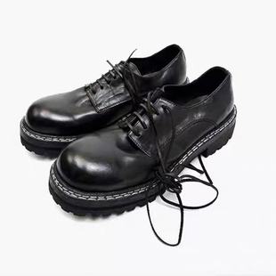 GR02V头层牛皮双线手缝狗牙底大头厚底增高德比皮鞋