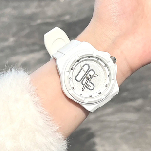 FILA斐乐手白色高颜值女学生初高中2025新款 ins风小众情侣石英表