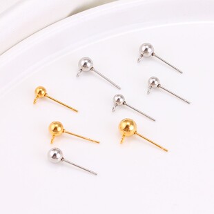 不锈钢钛钢带挂横孔豆豆耳钉带吊耳针手工diy制作耳饰品配件材料