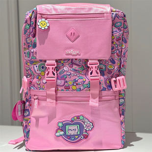 澳洲Smiggle减压书包超特大号粉色猫咪背包护脊胸扣高年级双肩包