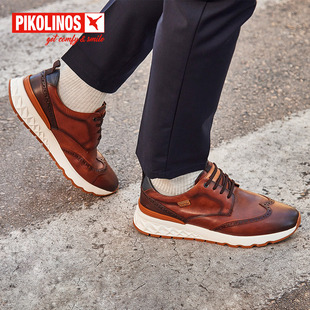 Pikolinos派高雁秋季牛皮圆头平底深口系带运动休闲男鞋PL243101