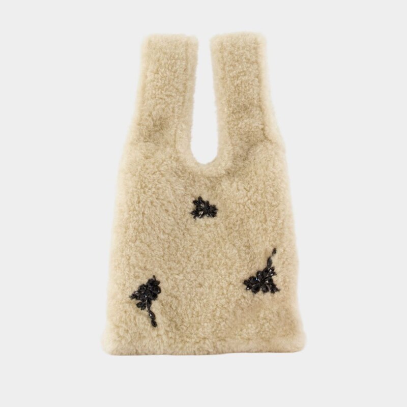 Simone Rocha 迷你托特包-仿皮草-米色